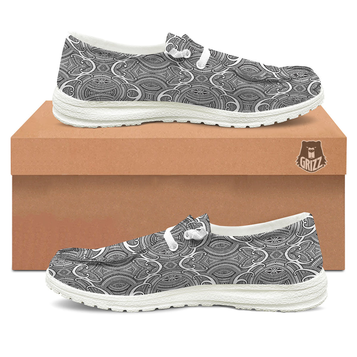 Tribal Tattoo Maori Print Pattern White Loafers-grizzshop