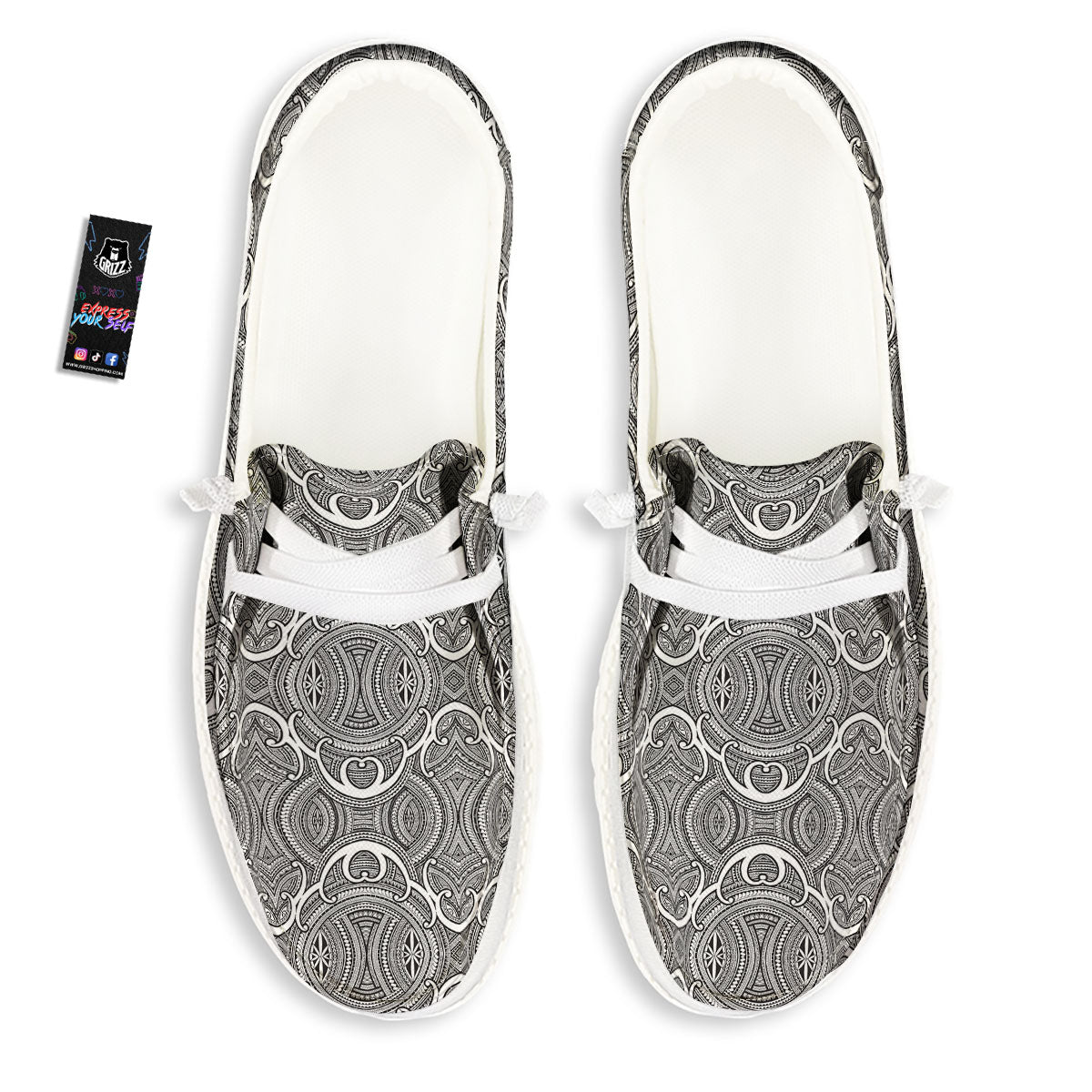 Tribal Tattoo Maori Print Pattern White Loafers-grizzshop