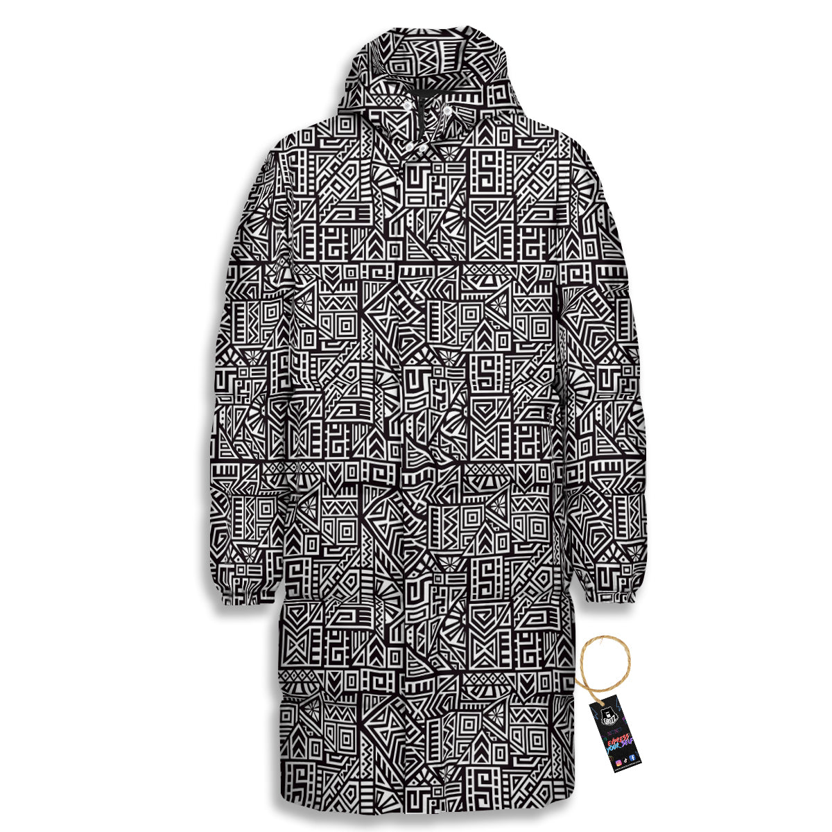 Tribal Ancient Aztec Print Pattern Long Down Jacket