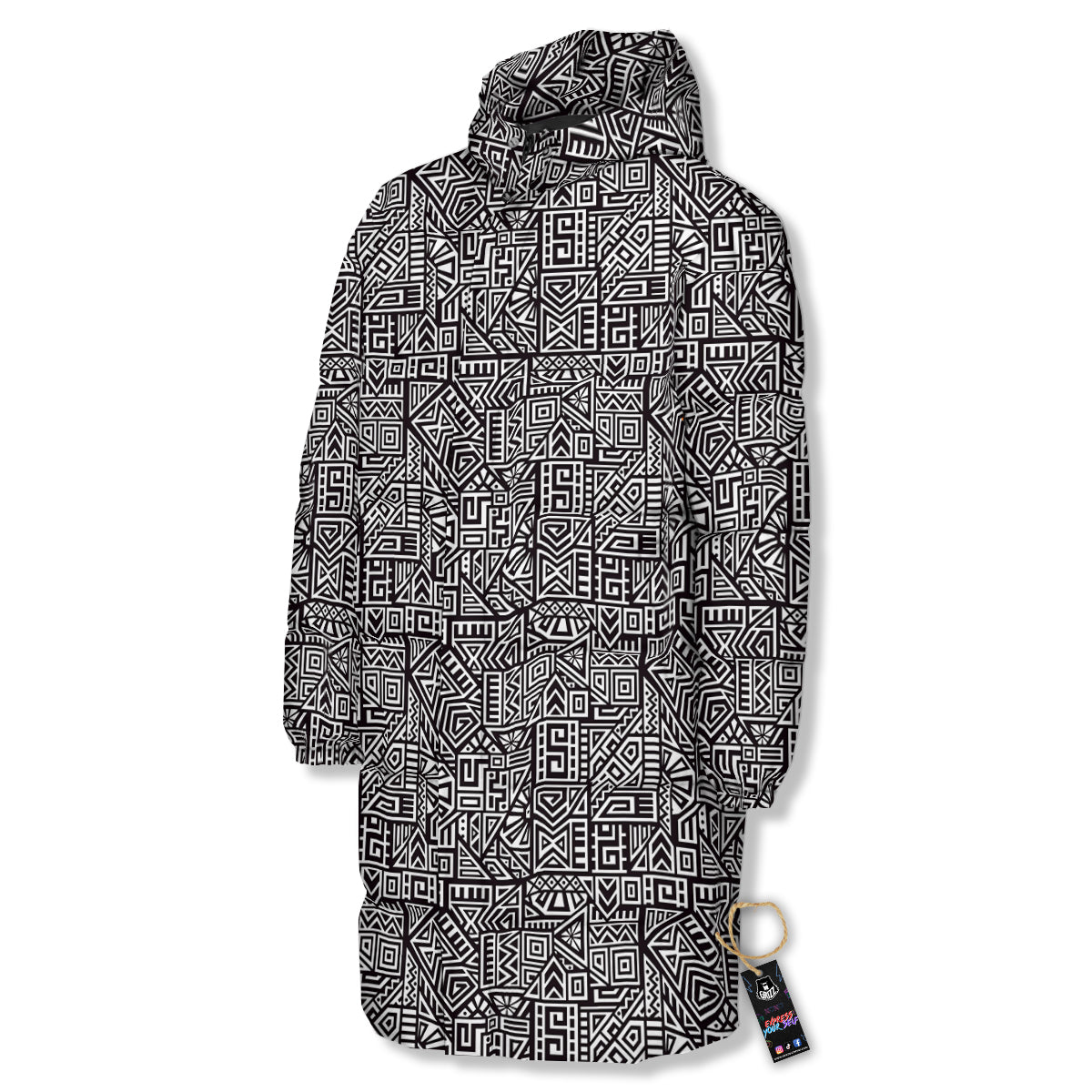 Tribal Ancient Aztec Print Pattern Long Down Jacket