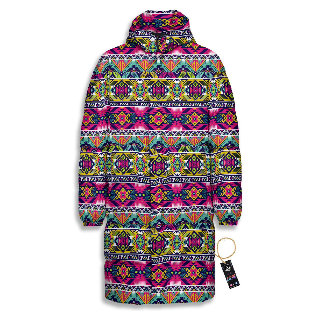 Tribal Aztec Colorful Print Pattern Long Down Jacket
