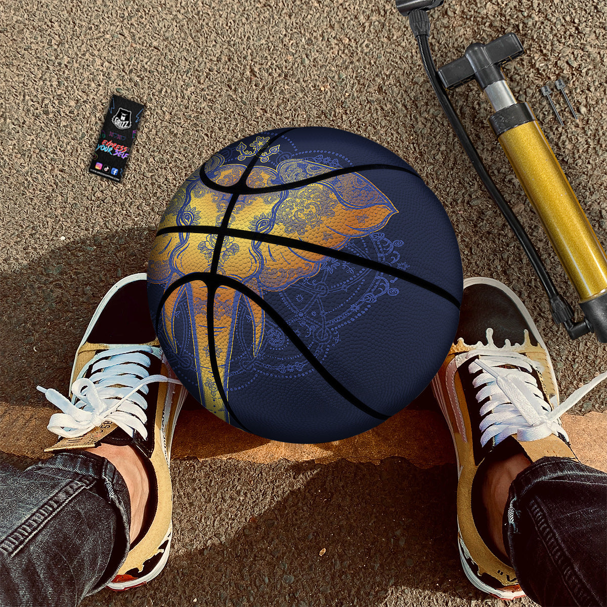 Tribal Elephant Gold And Blue Print Basketball