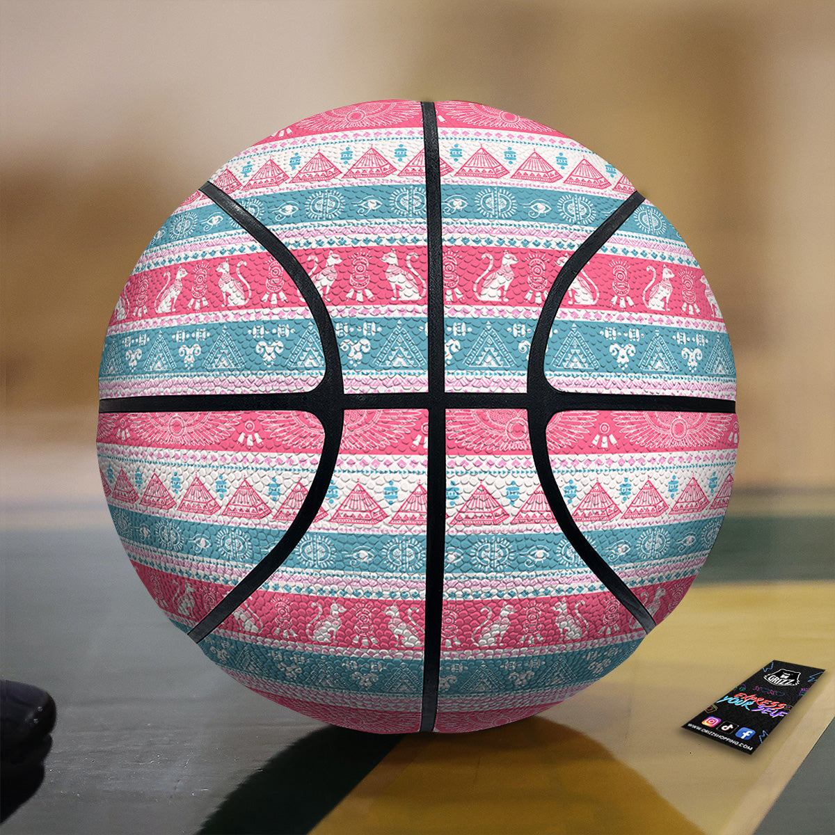 Tribal Ethnic Pink Blue Egypt Print Pattern Basketball