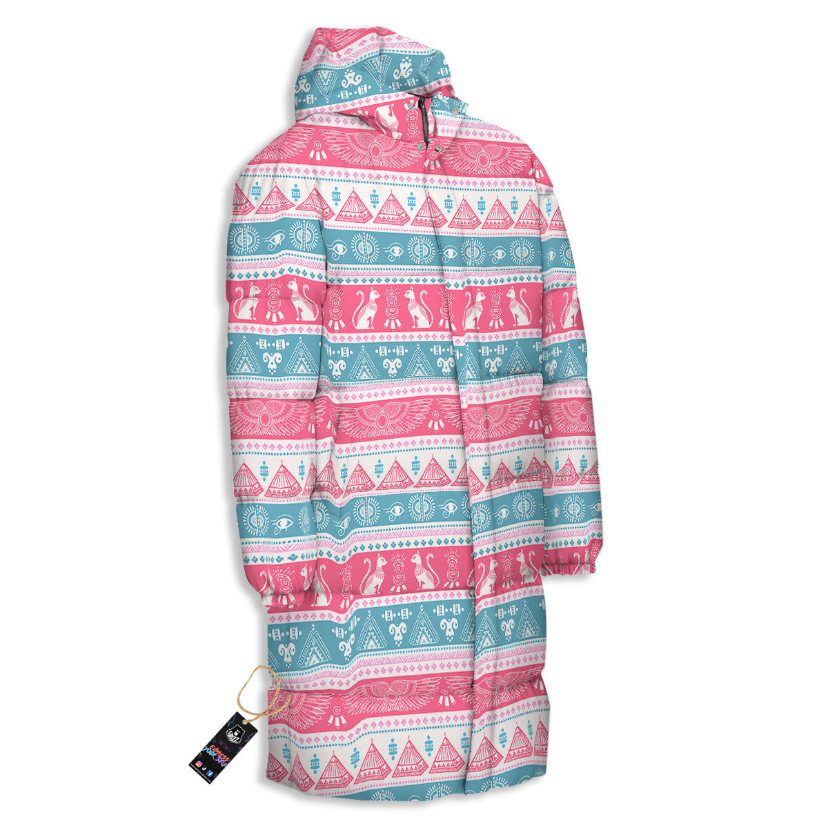 Tribal Ethnic Pink Blue Egypt Print Pattern Long Down Jacket