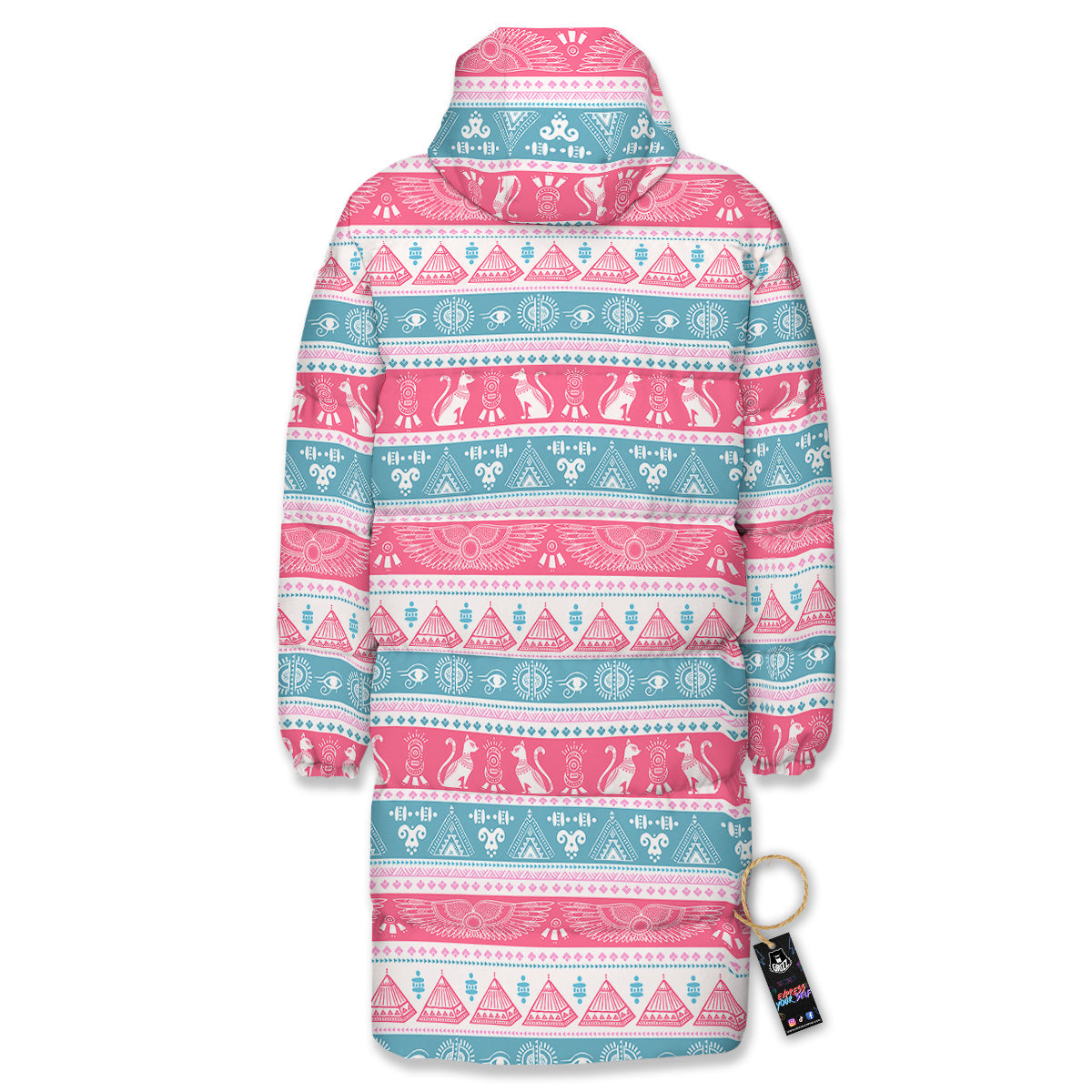 Tribal Ethnic Pink Blue Egypt Print Pattern Long Down Jacket