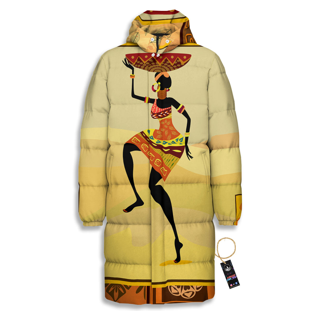 Tribal Inspired African Ethnic Print Long Down Jacket