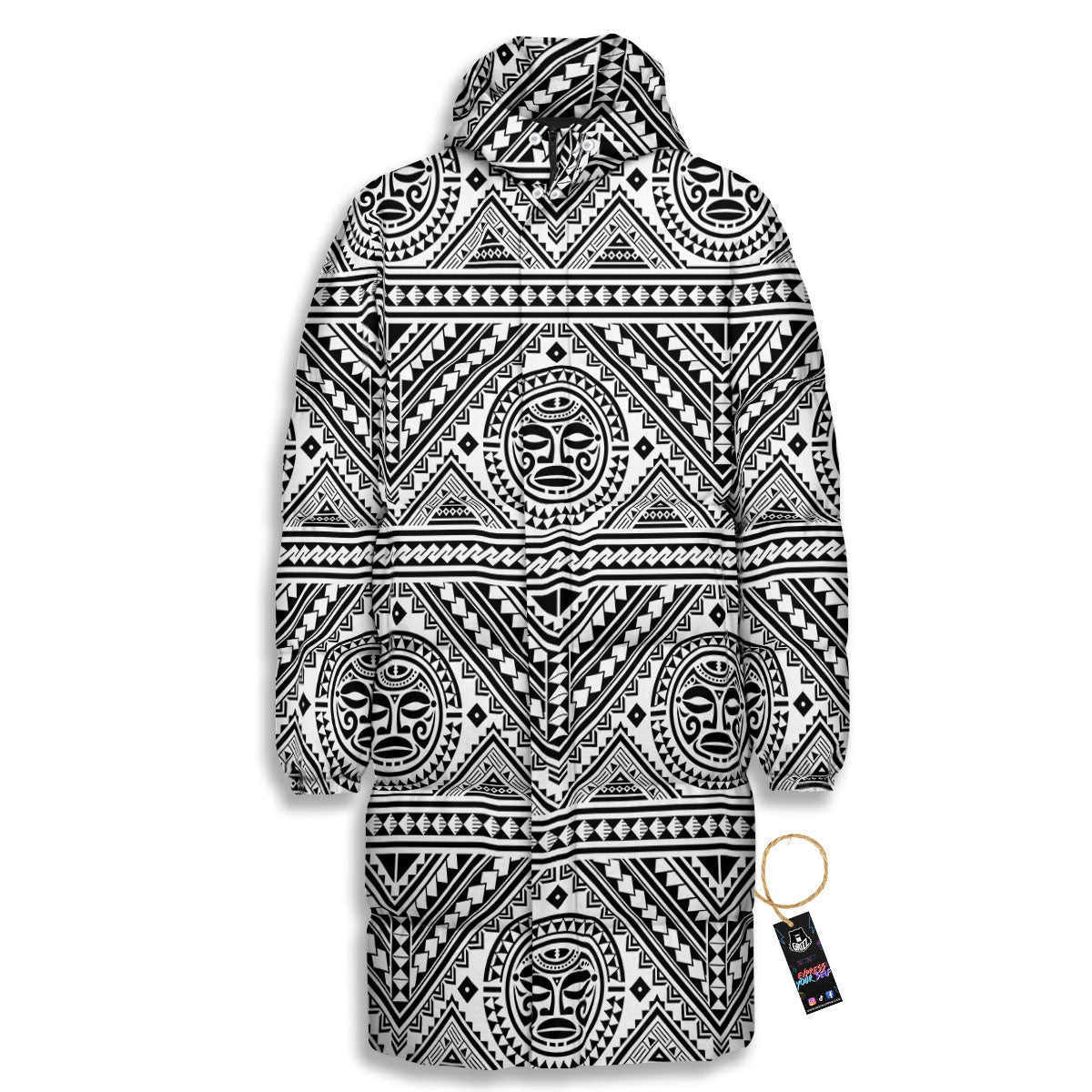 Tribal Tattoo Maori Polynesian Print Long Down Jacket