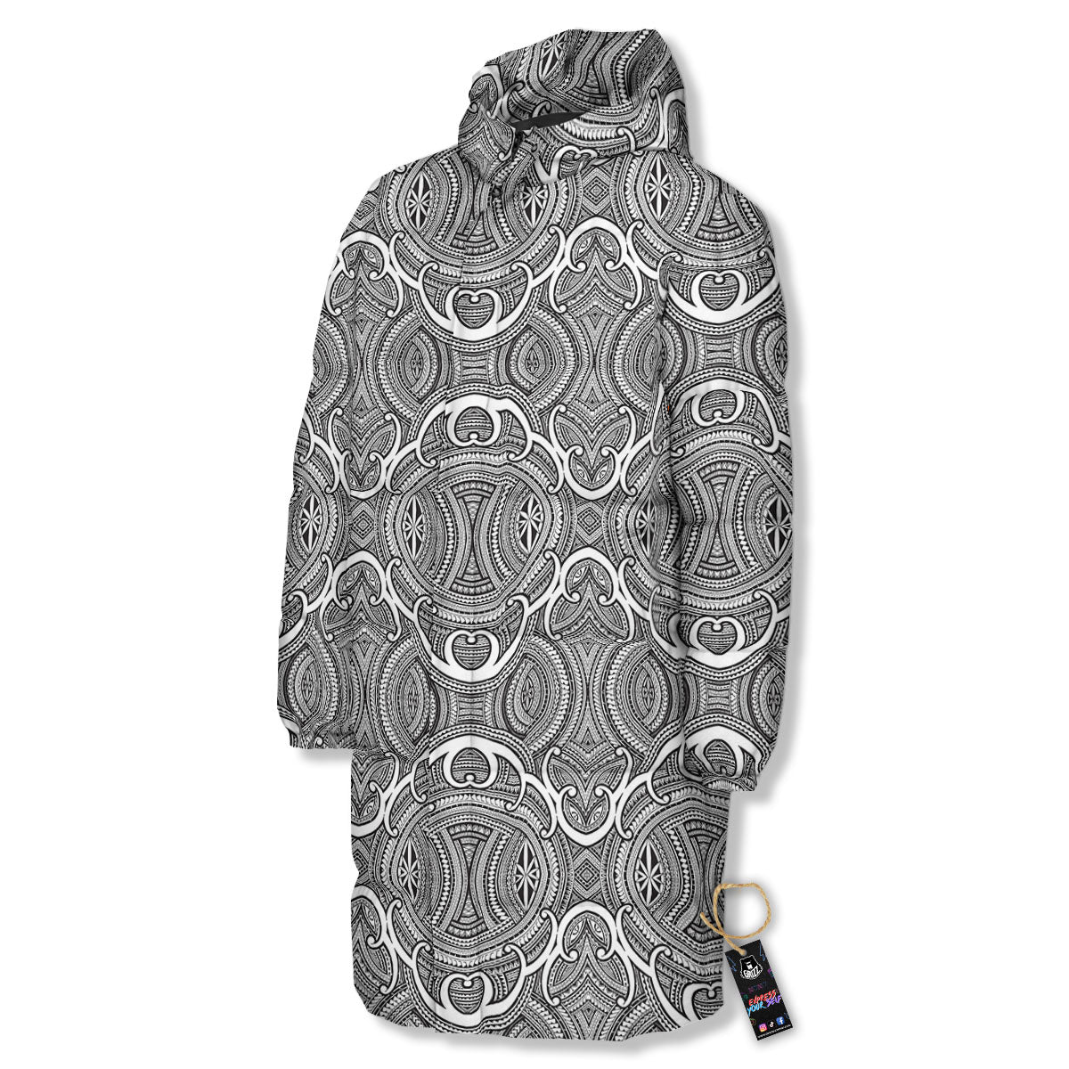 Tribal Tattoo Maori Print Pattern Long Down Jacket
