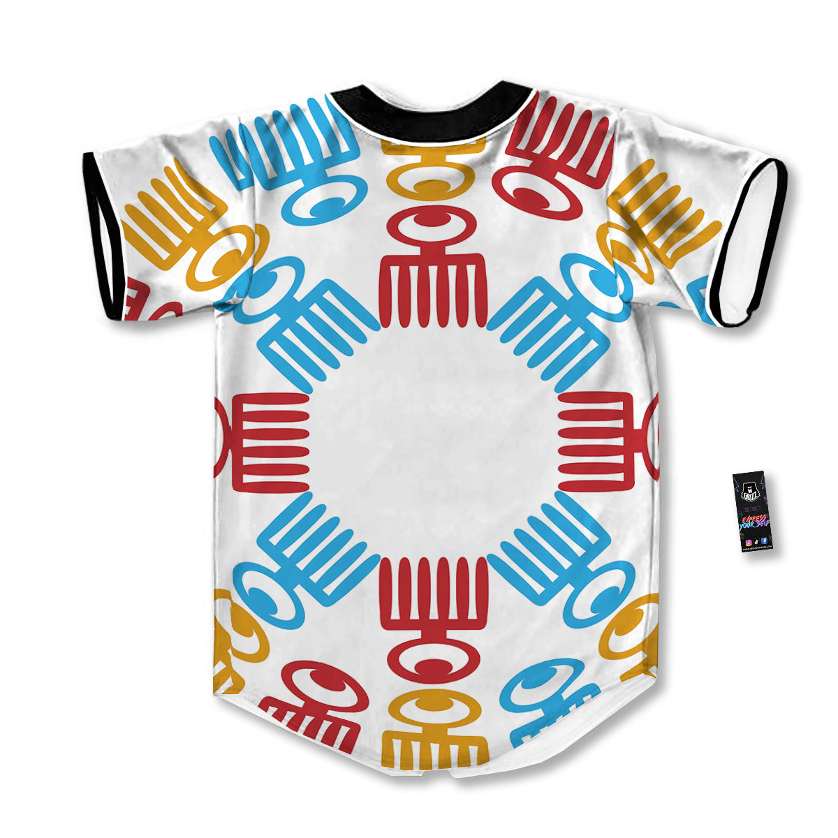 Tribe Symbols Red Adinkra Print Baseball Jersey-grizzshop