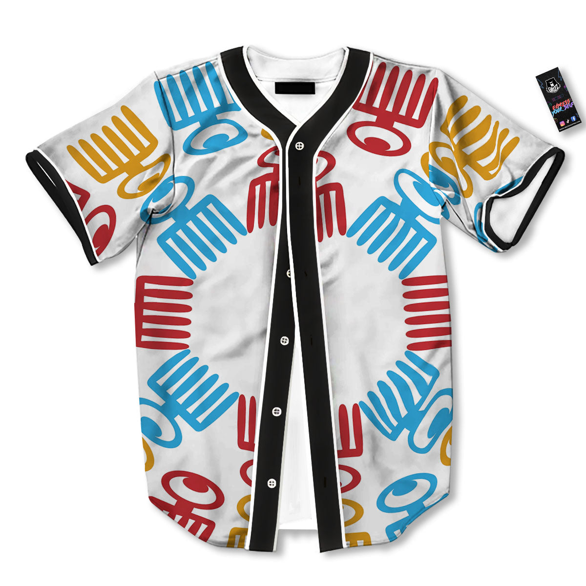 Tribe Symbols Red Adinkra Print Baseball Jersey-grizzshop