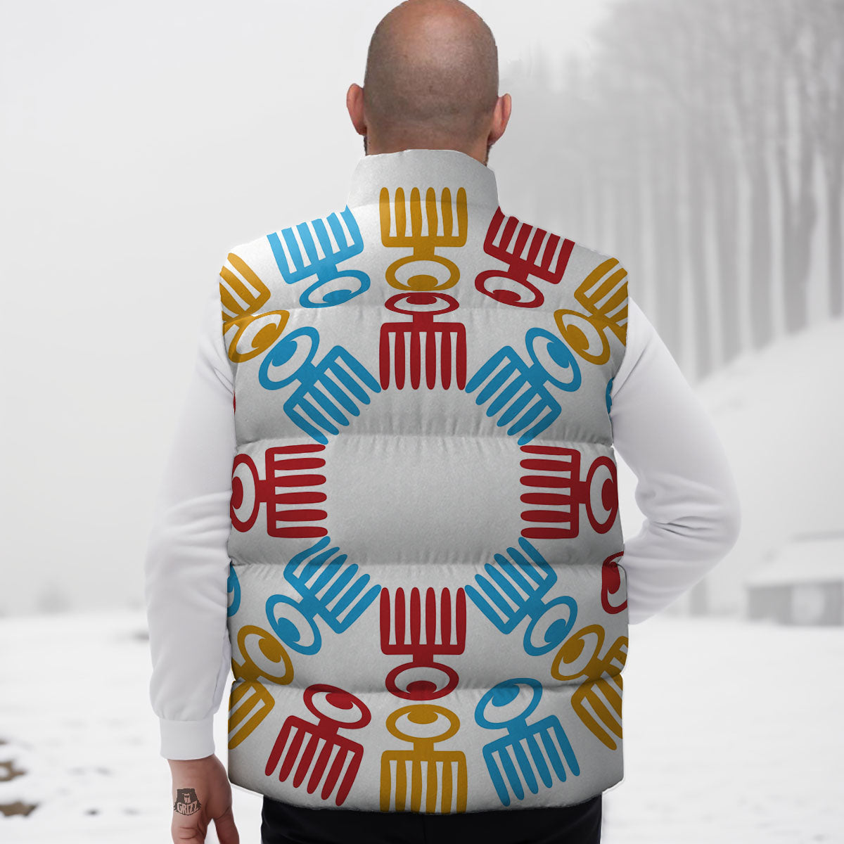 Tribe Symbols Red Adinkra Print Down Vest