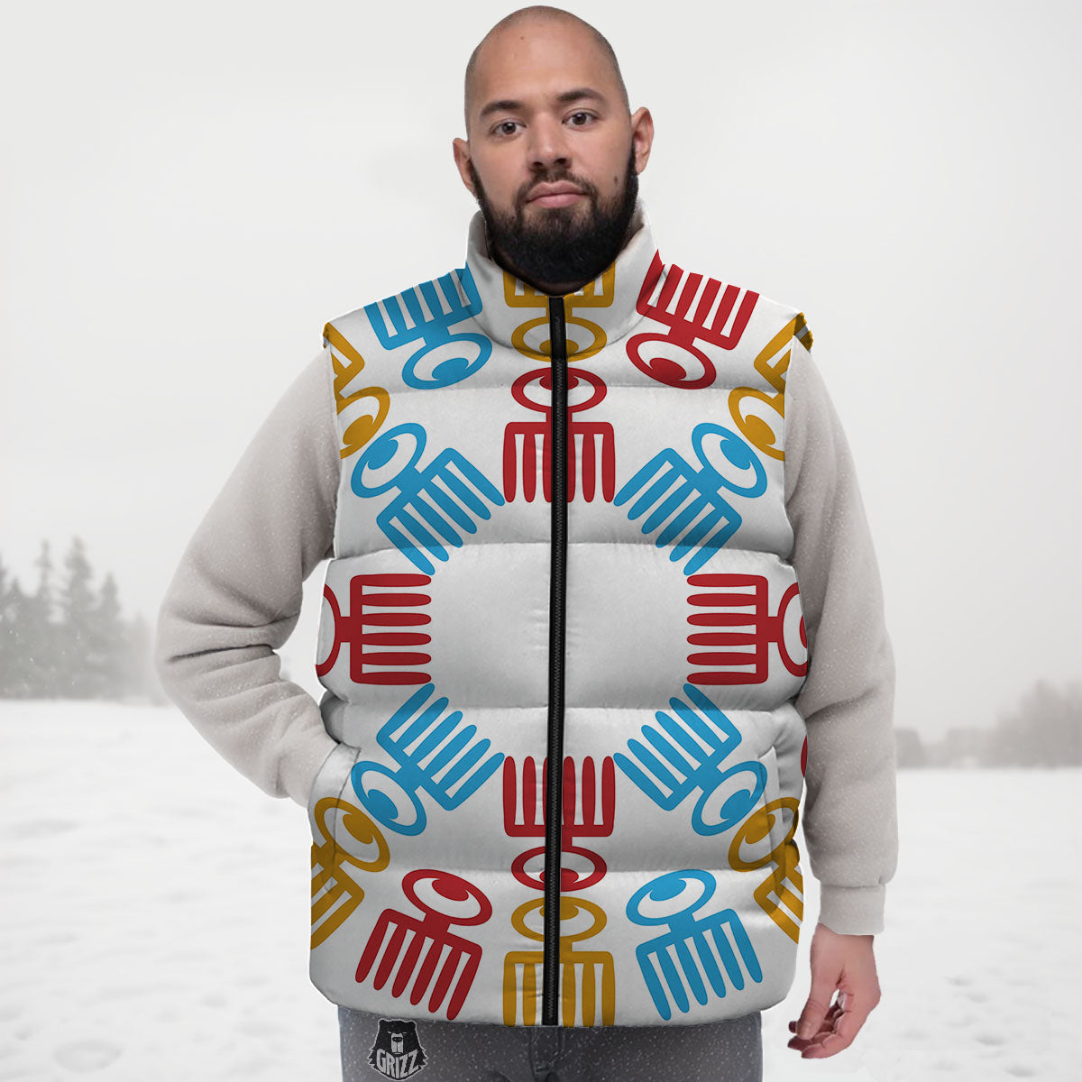 Tribe Symbols Red Adinkra Print Down Vest