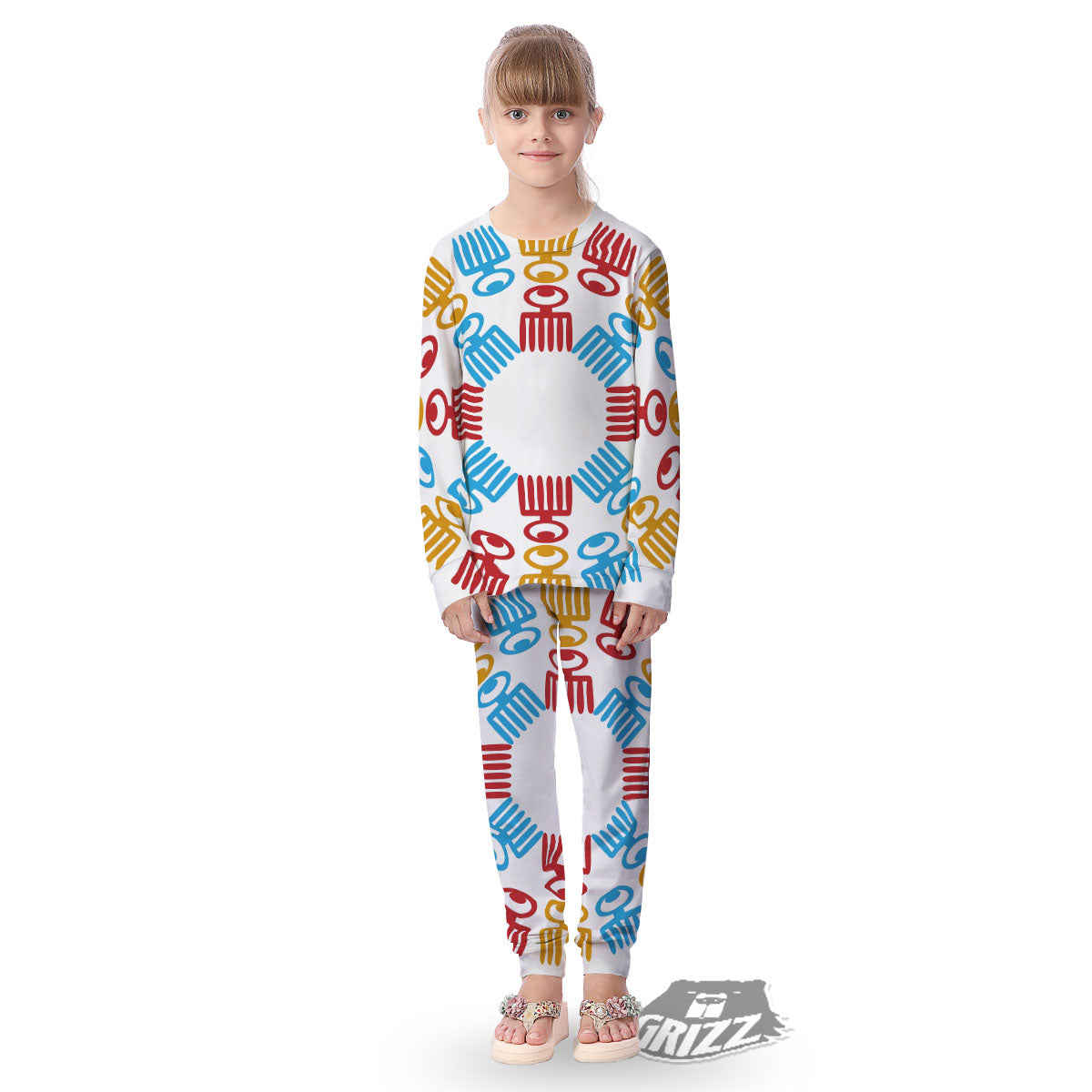 Tribe Symbols Red Adinkra Print Kid's Pajamas-grizzshop
