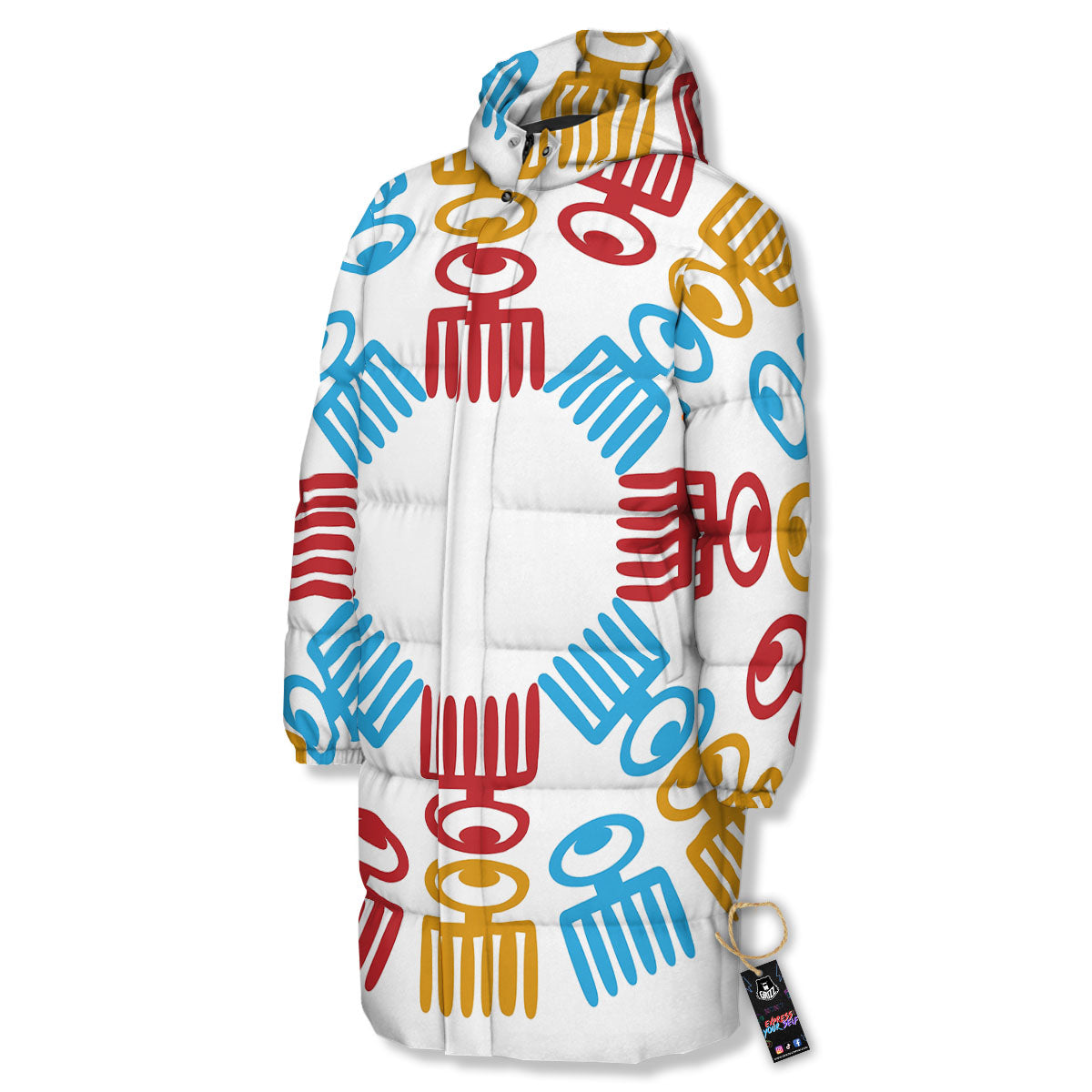Tribe Symbols Red Adinkra Print Long Down Jacket-grizzshop