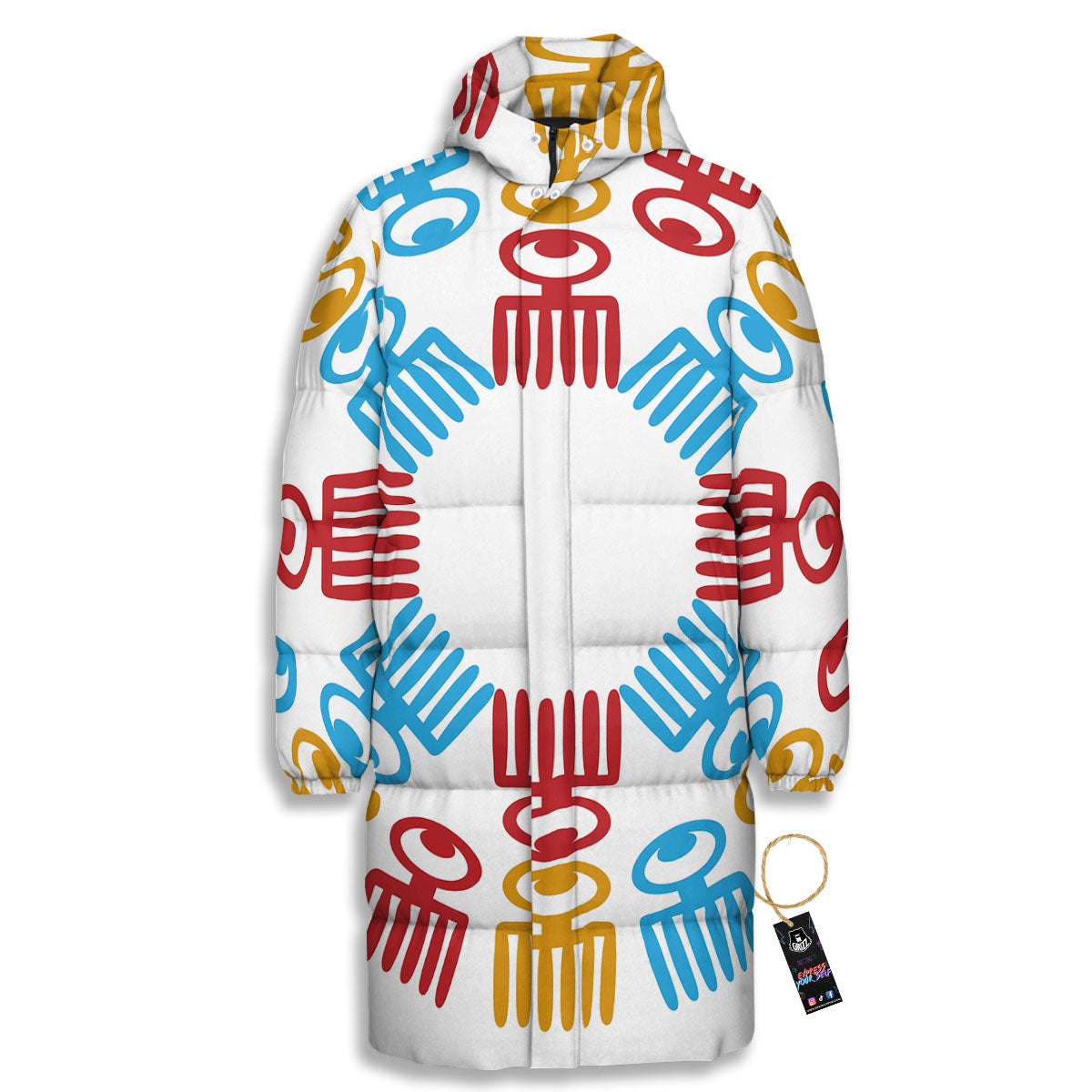 Tribe Symbols Red Adinkra Print Long Down Jacket-grizzshop