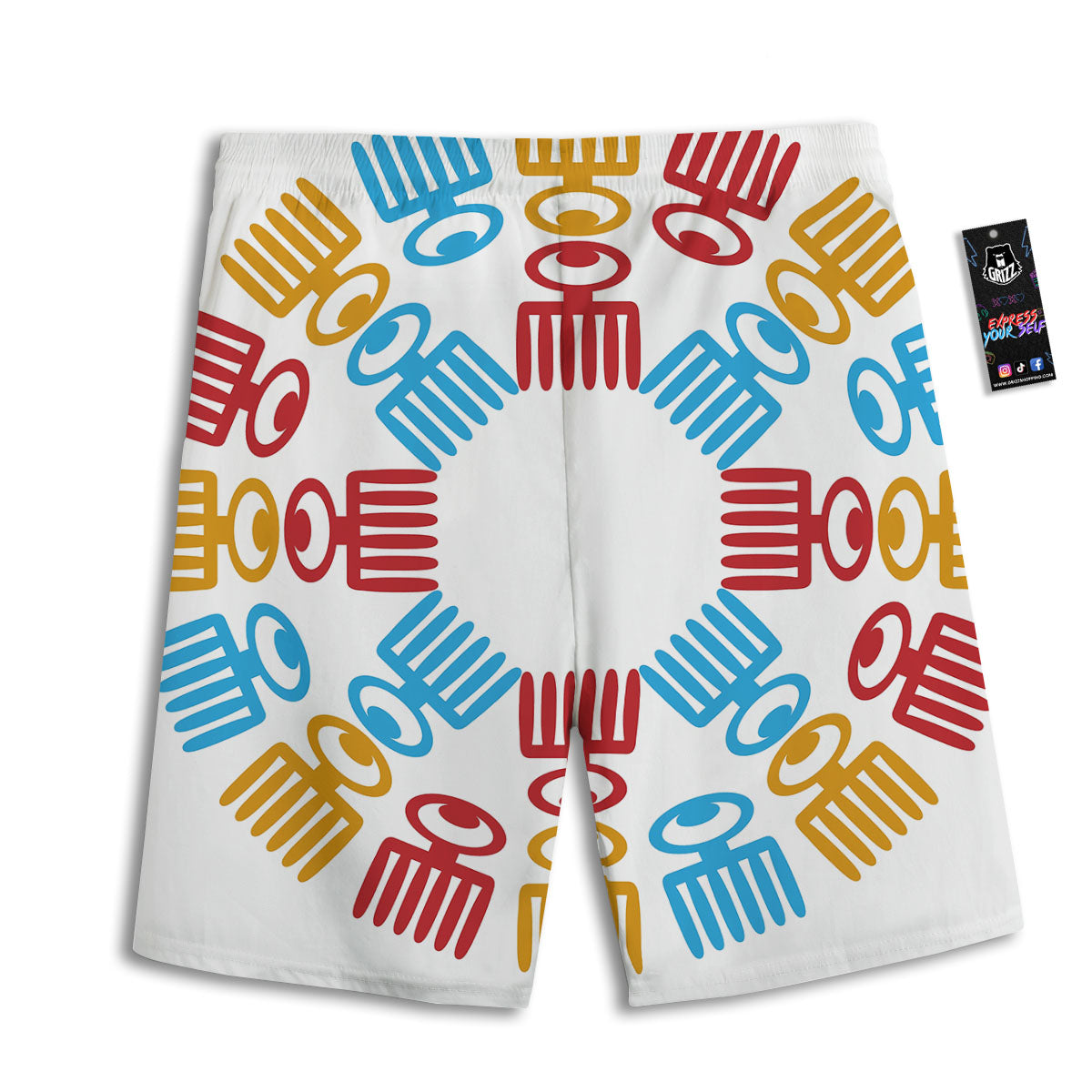 Tribe Symbols Red Adinkra Print Men's Athletic Shorts