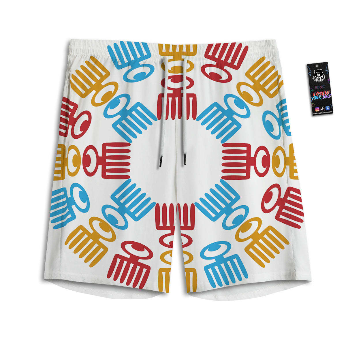 Tribe Symbols Red Adinkra Print Men's Athletic Shorts