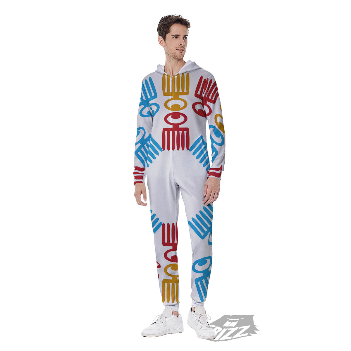 Tribe Symbols Red Adinkra Print Men's Jumpsuit-grizzshop
