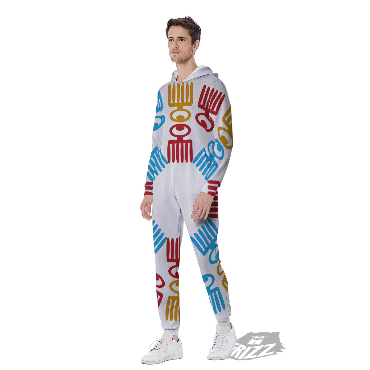 Tribe Symbols Red Adinkra Print Men's Jumpsuit-grizzshop