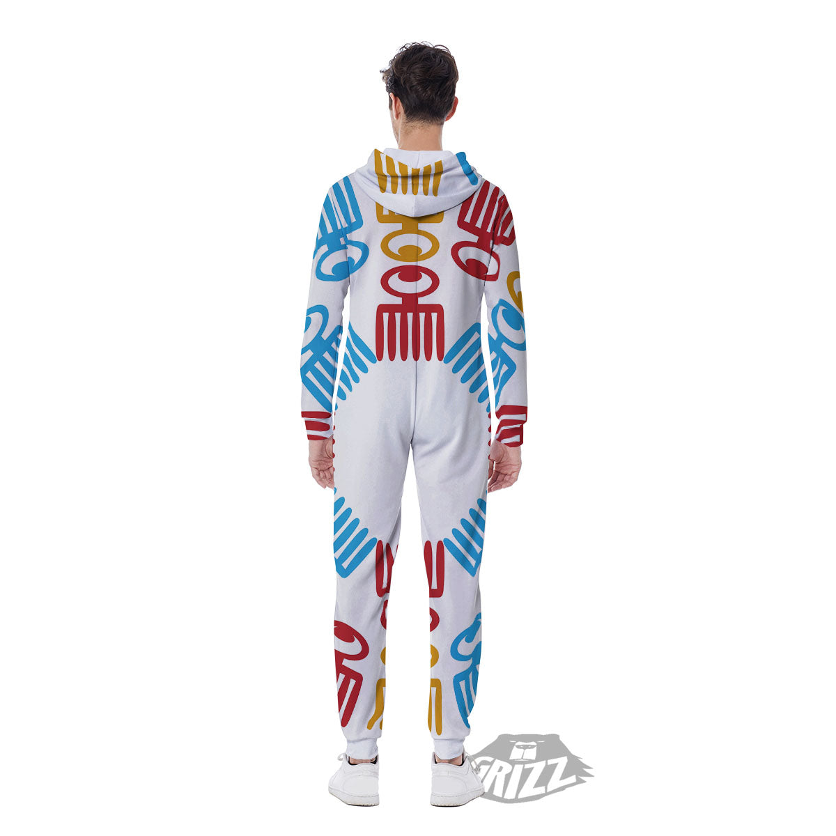 Tribe Symbols Red Adinkra Print Men's Jumpsuit-grizzshop