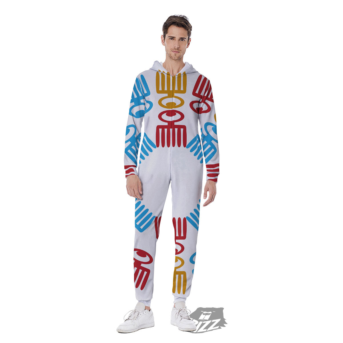 Tribe Symbols Red Adinkra Print Men's Jumpsuit-grizzshop