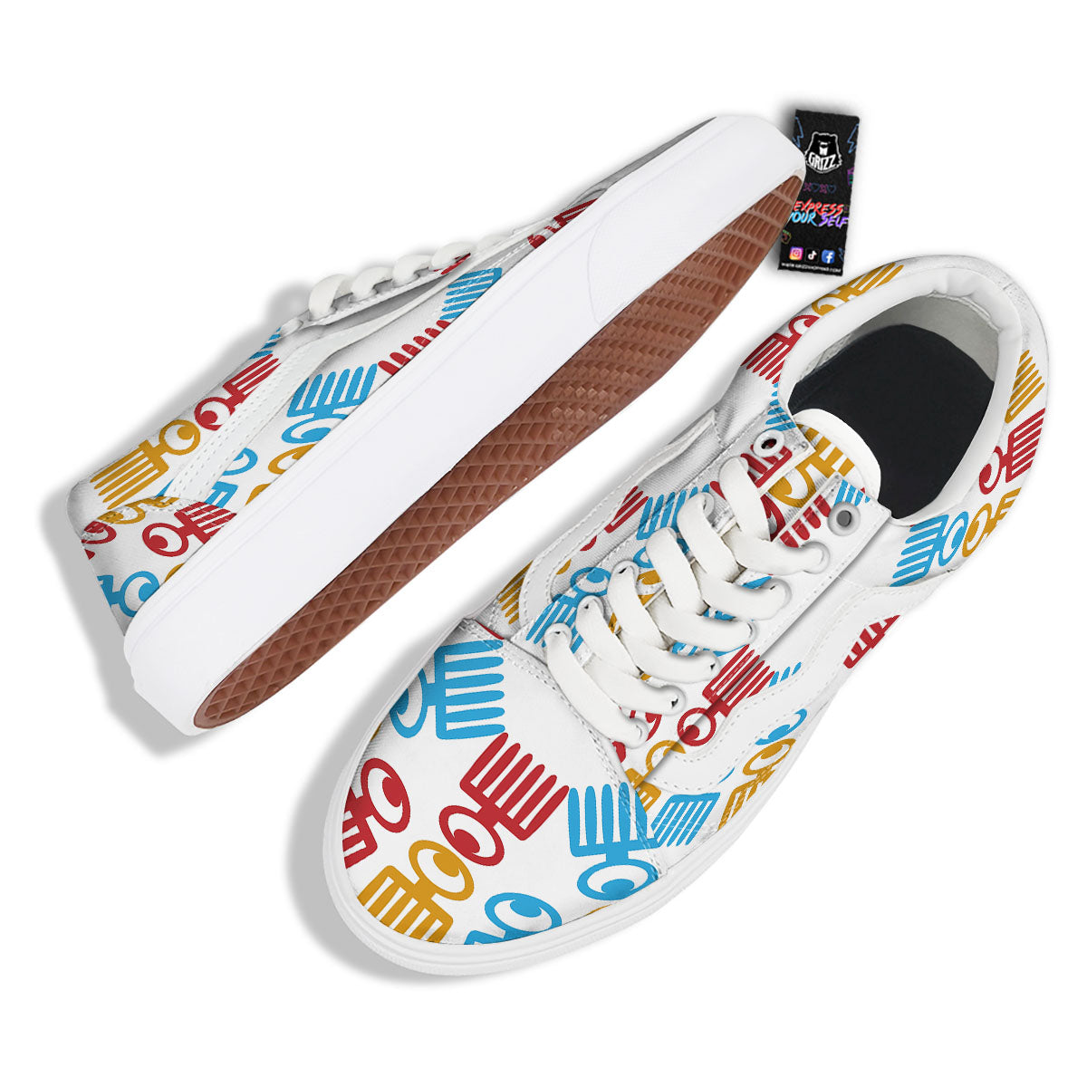 Tribe Symbols Red Adinkra Print Skate Shoes-grizzshop