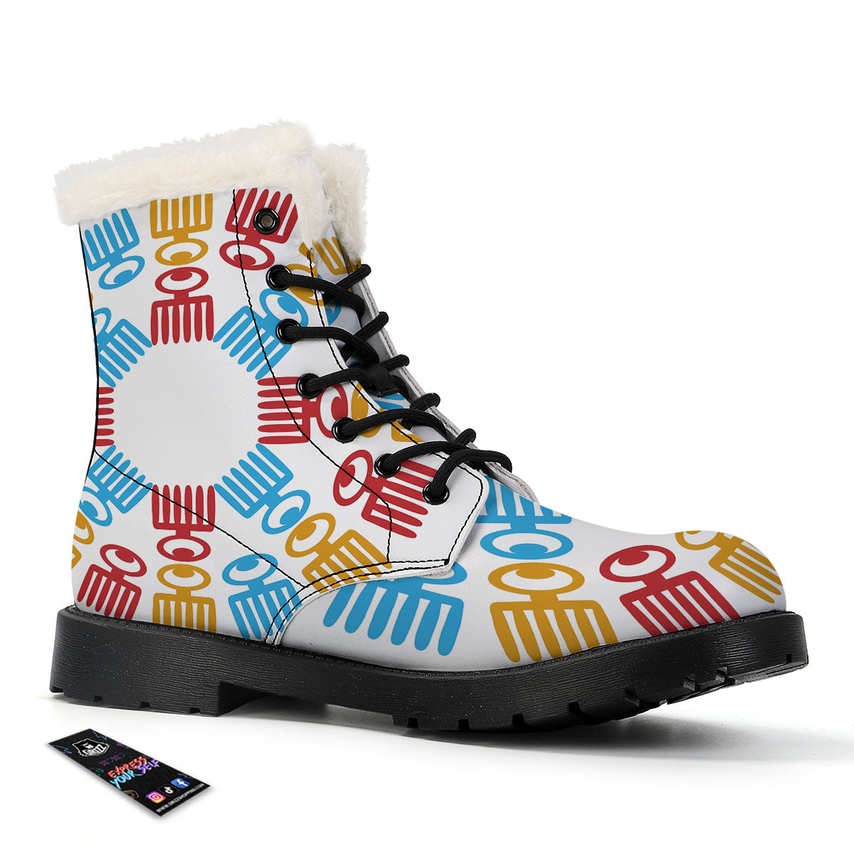 Tribe Symbols Red Adinkra Print Winter Boots-grizzshop