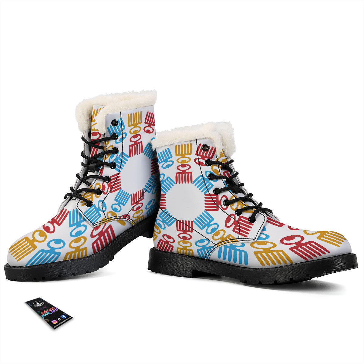 Tribe Symbols Red Adinkra Print Winter Boots-grizzshop