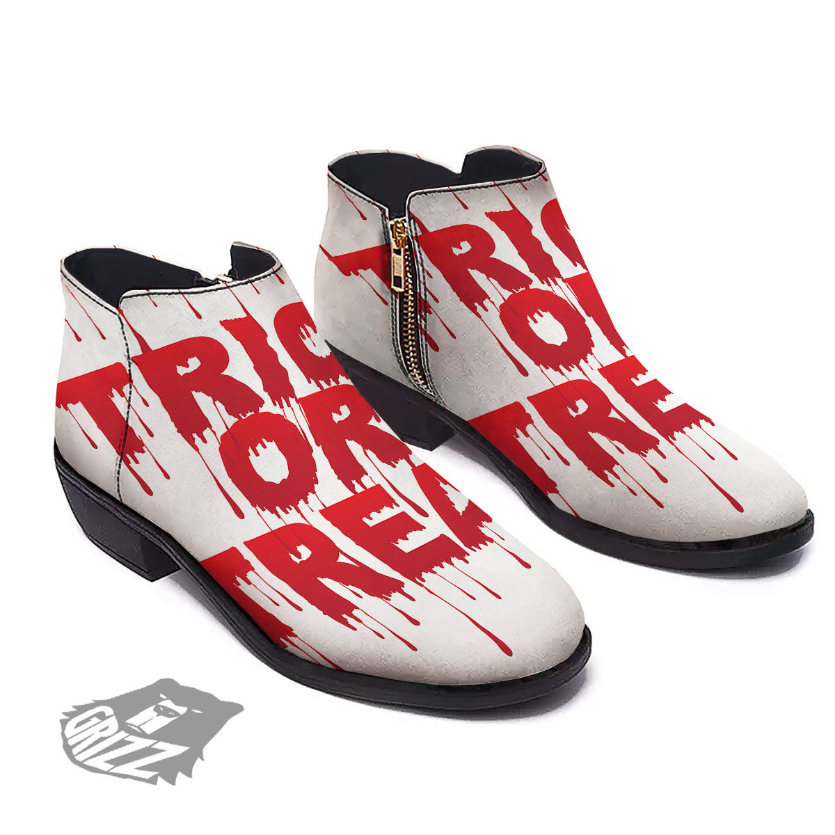 Trick Or Treat Red Blood Halloween Print Ankle Boots-grizzshop