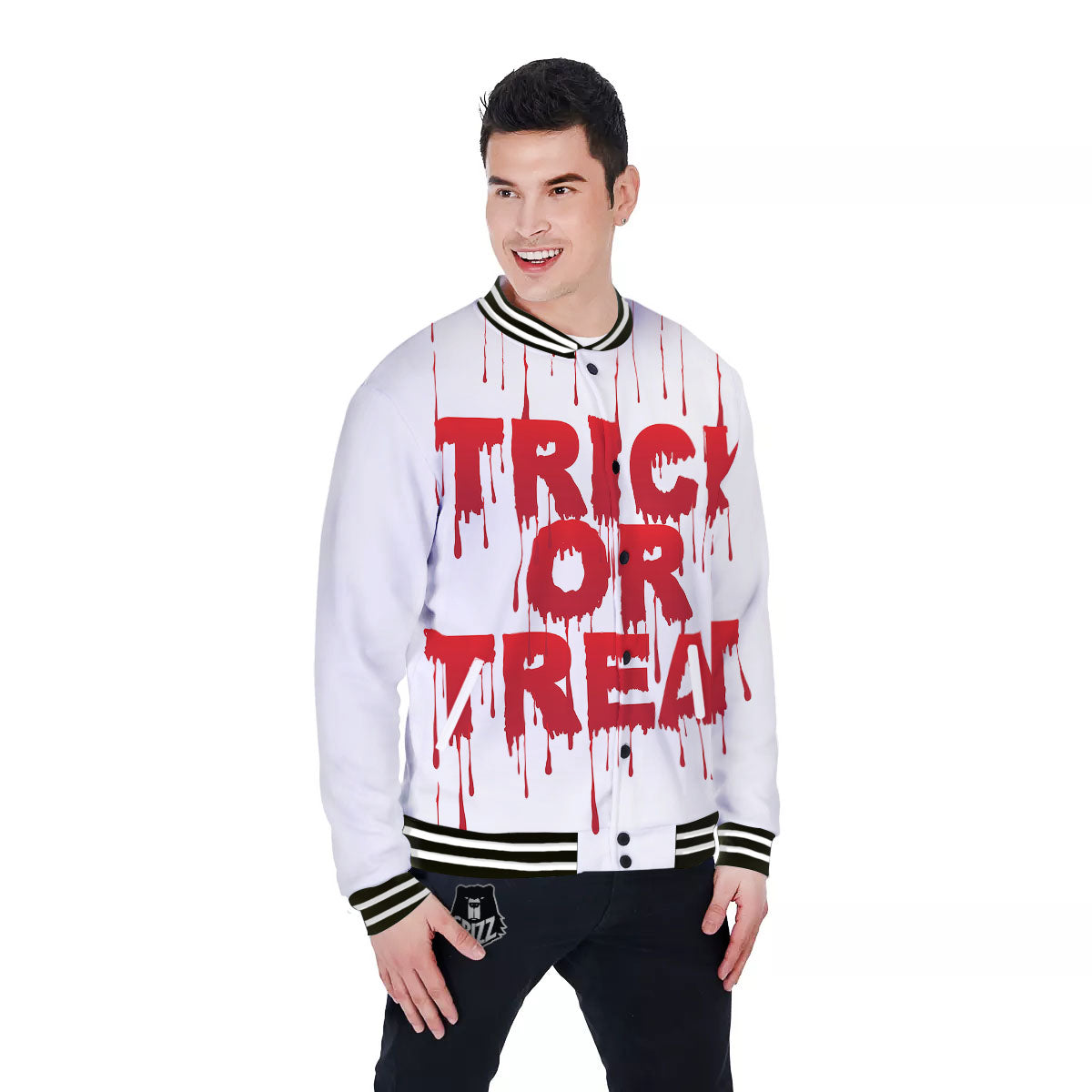 Trick Or Treat Red Blood Halloween Print Baseball Jacket-grizzshop