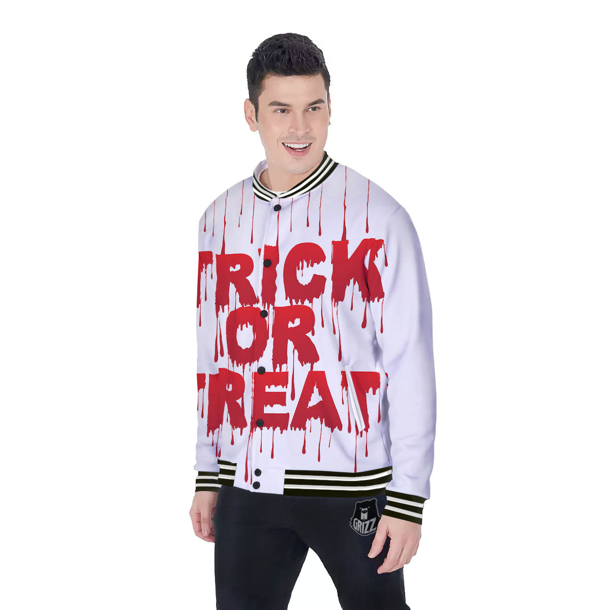 Trick Or Treat Red Blood Halloween Print Baseball Jacket-grizzshop
