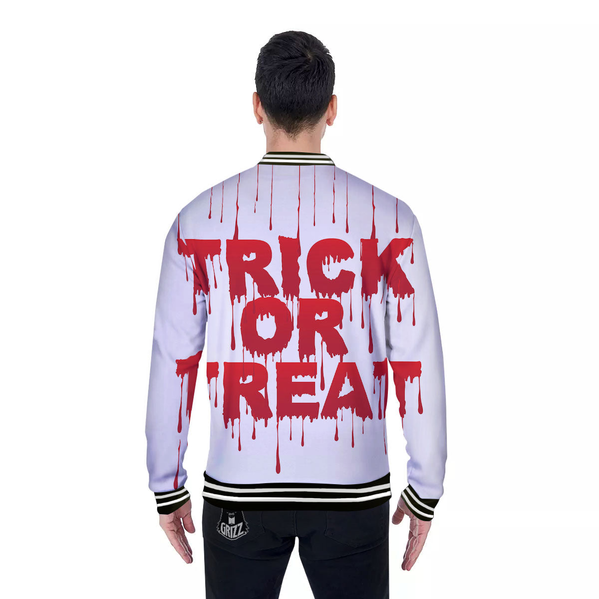 Trick Or Treat Red Blood Halloween Print Baseball Jacket-grizzshop
