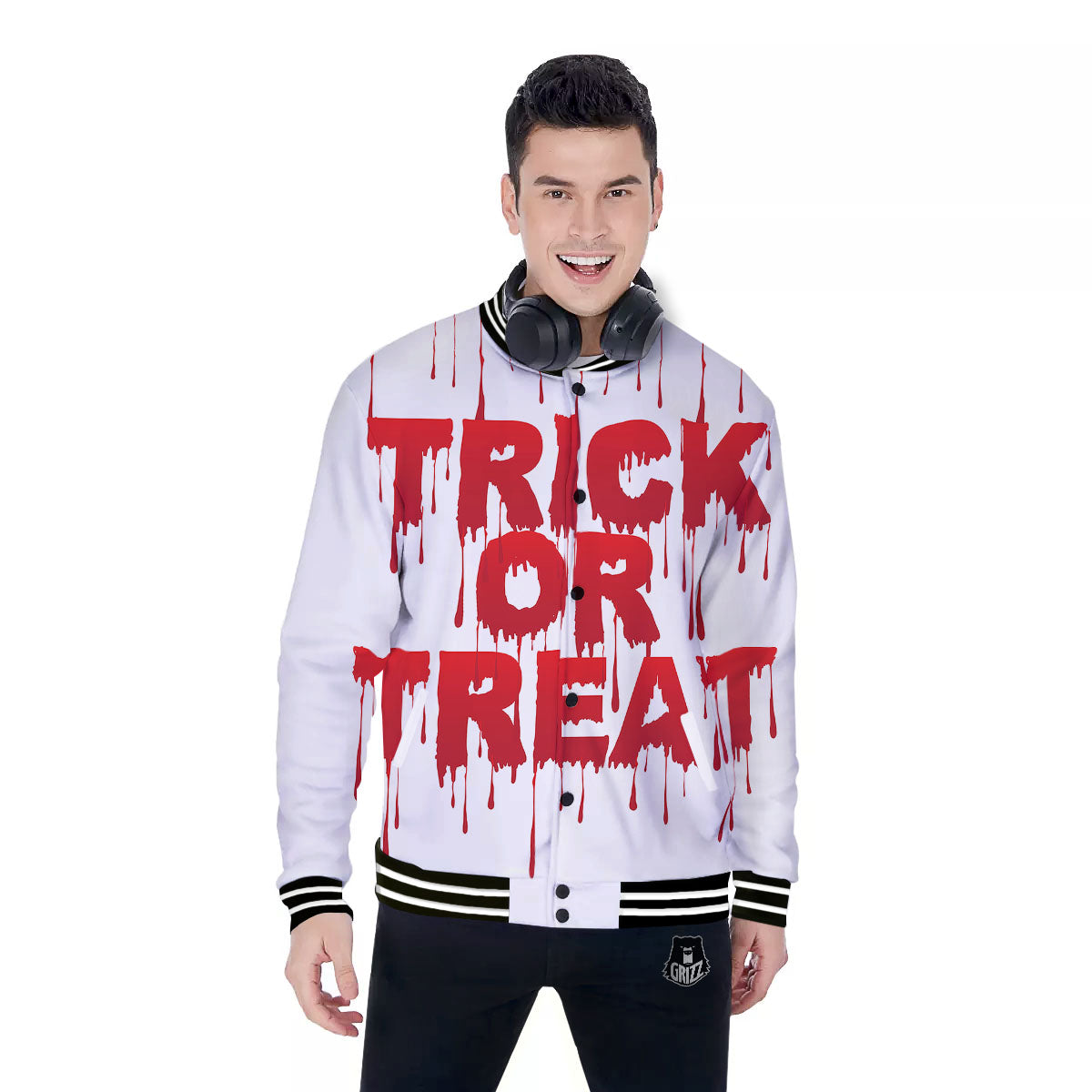 Trick Or Treat Red Blood Halloween Print Baseball Jacket-grizzshop