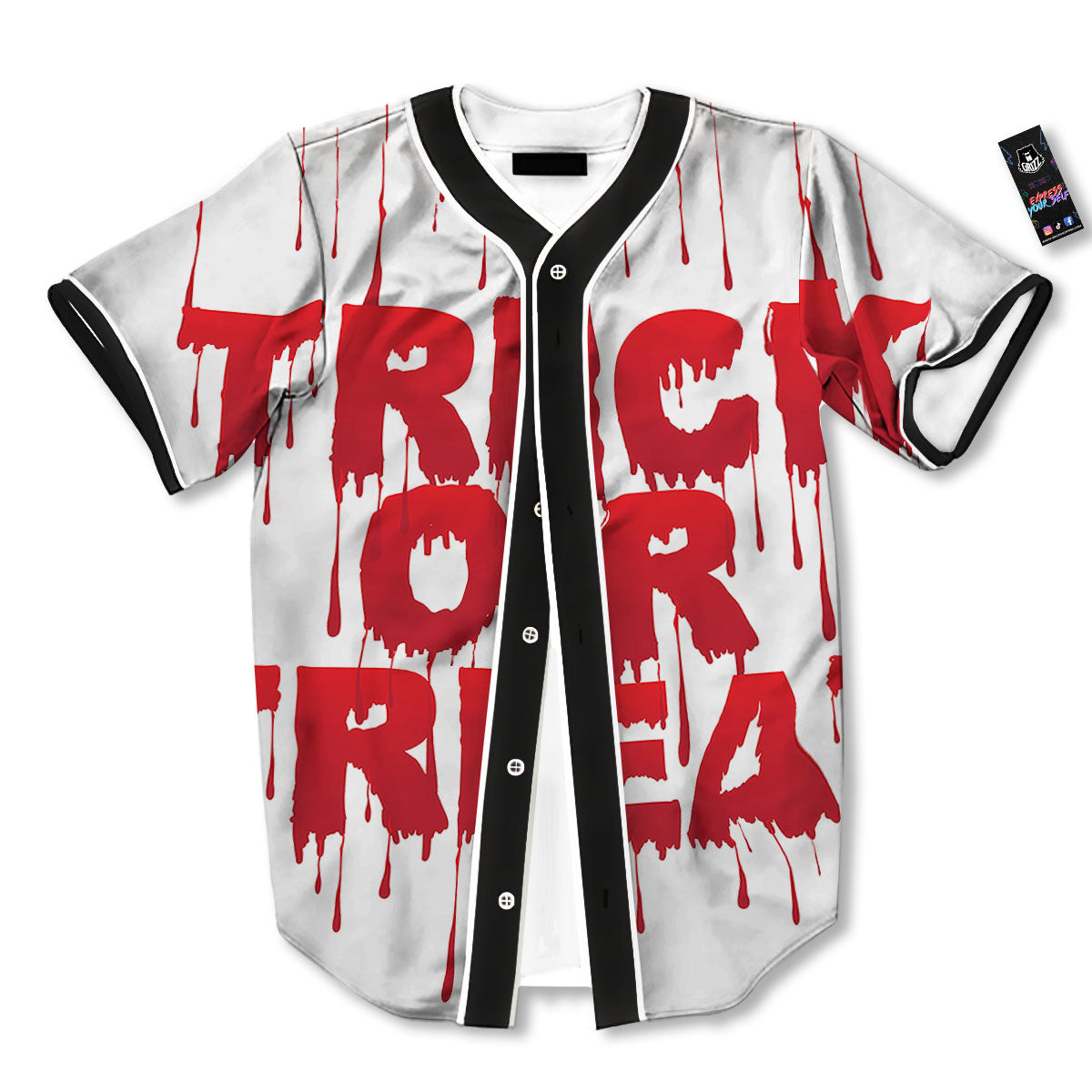 Trick Or Treat Red Blood Halloween Print Baseball Jersey-grizzshop