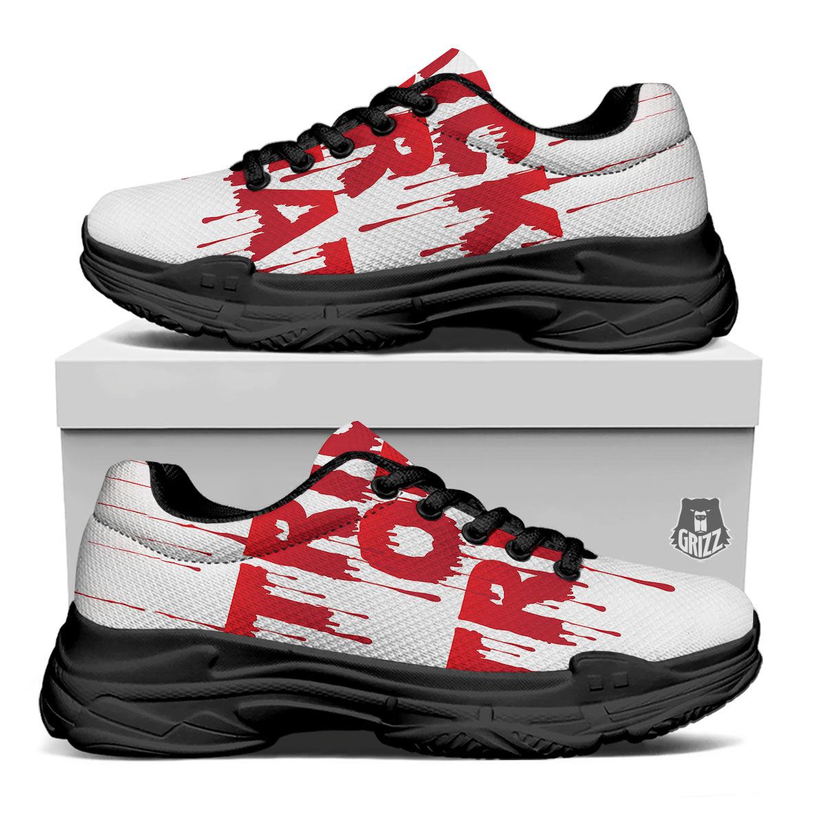 Trick Or Treat Red Blood Halloween Print Black Chunky Shoes-grizzshop