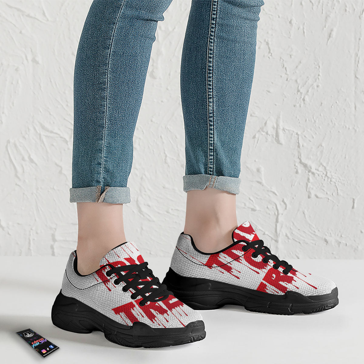 Trick Or Treat Red Blood Halloween Print Black Chunky Shoes-grizzshop