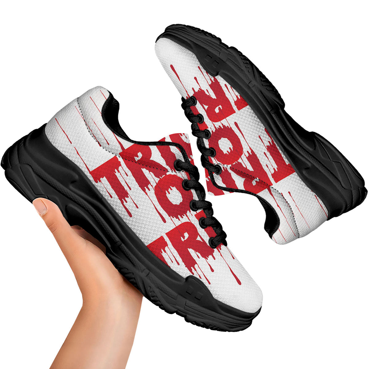Trick Or Treat Red Blood Halloween Print Black Chunky Shoes-grizzshop