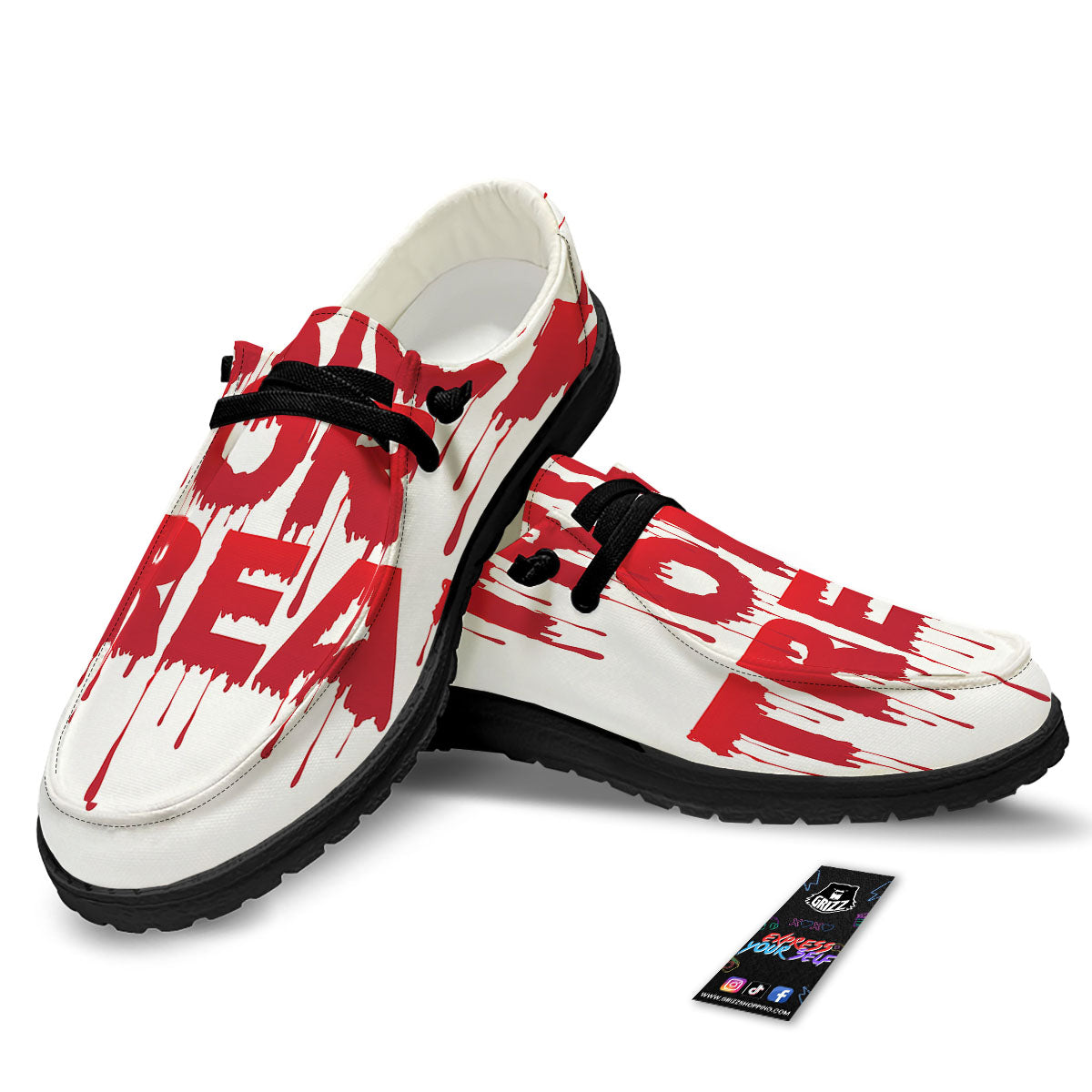 Trick Or Treat Red Blood Halloween Print Black Loafers-grizzshop