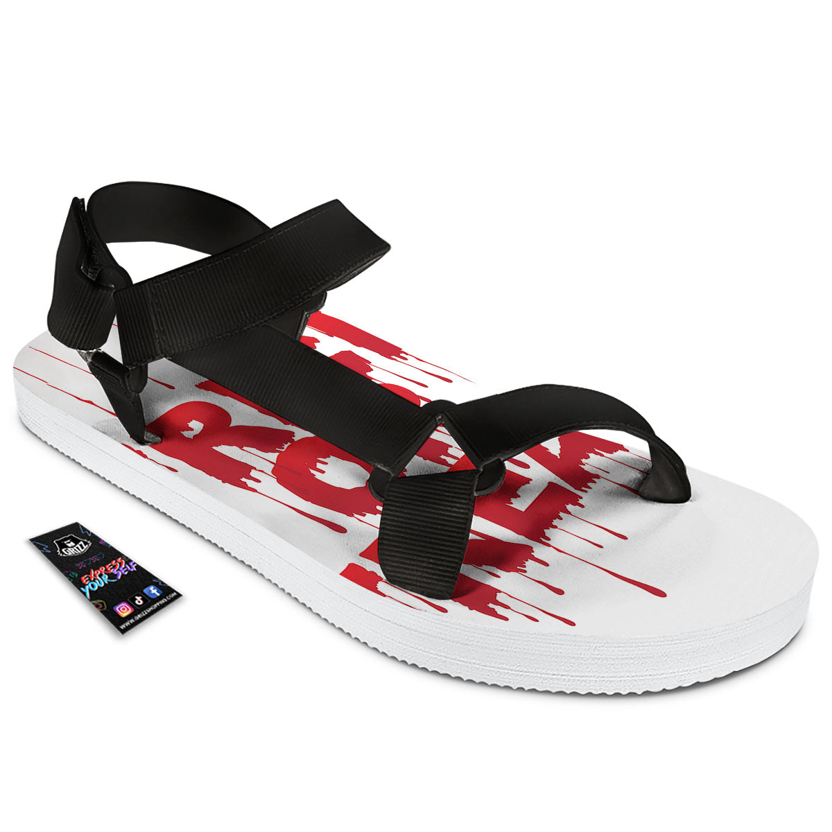Trick Or Treat Red Blood Halloween Print Black Open Toe Sandals-grizzshop
