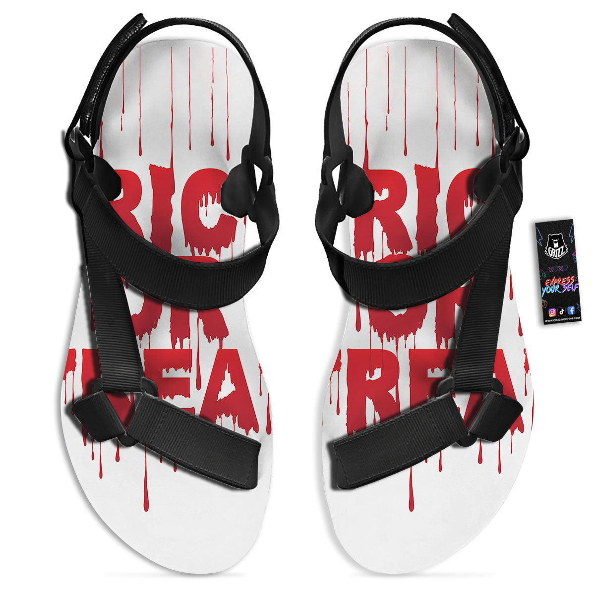 Trick Or Treat Red Blood Halloween Print Black Open Toe Sandals-grizzshop