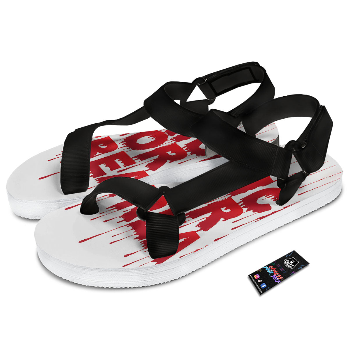 Trick Or Treat Red Blood Halloween Print Black Open Toe Sandals-grizzshop
