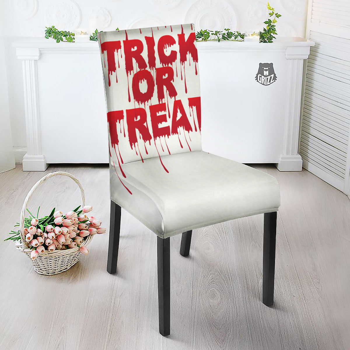 Trick Or Treat Red Blood Halloween Print Dining Chair Slipcover-grizzshop