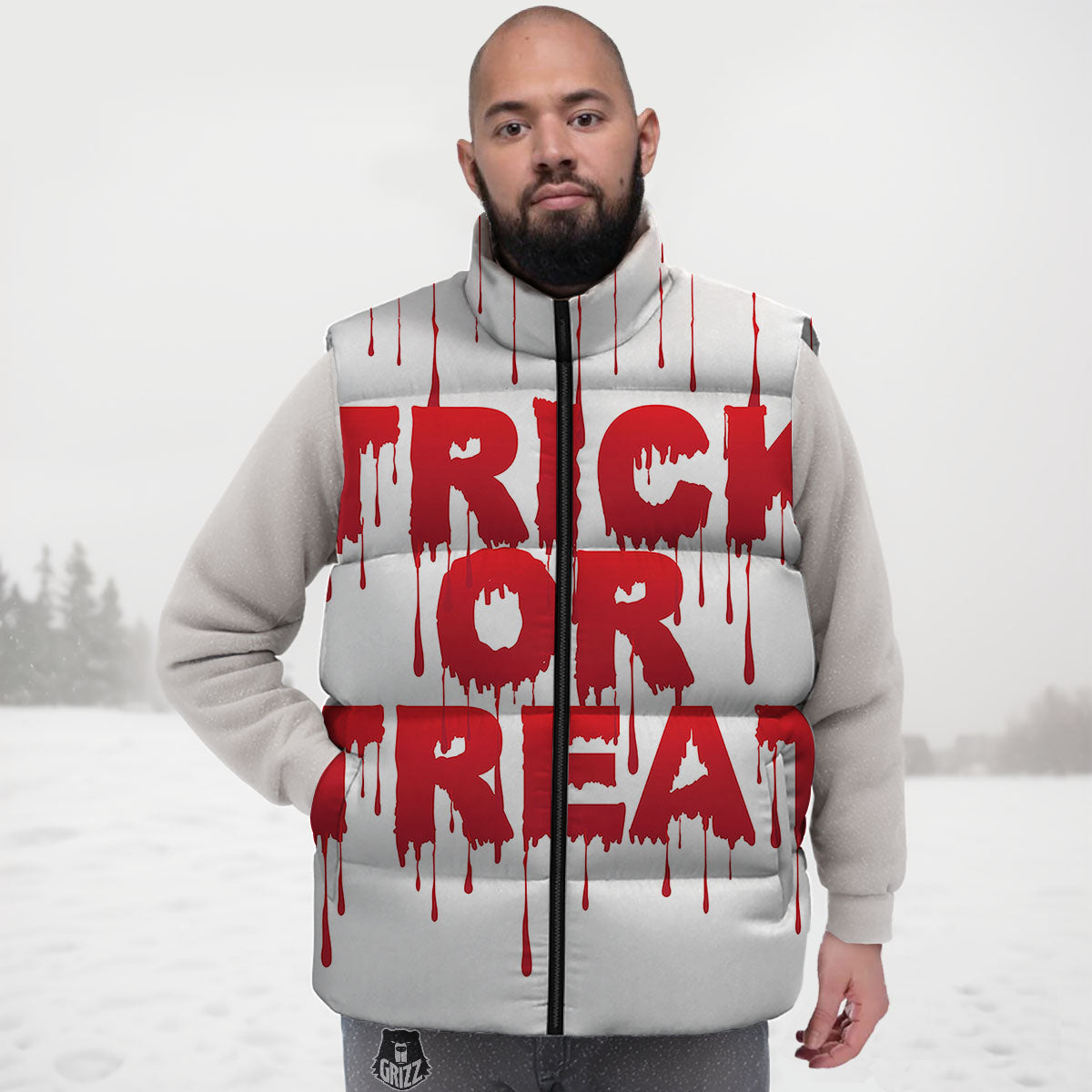 Trick Or Treat Red Blood Halloween Print Down Vest