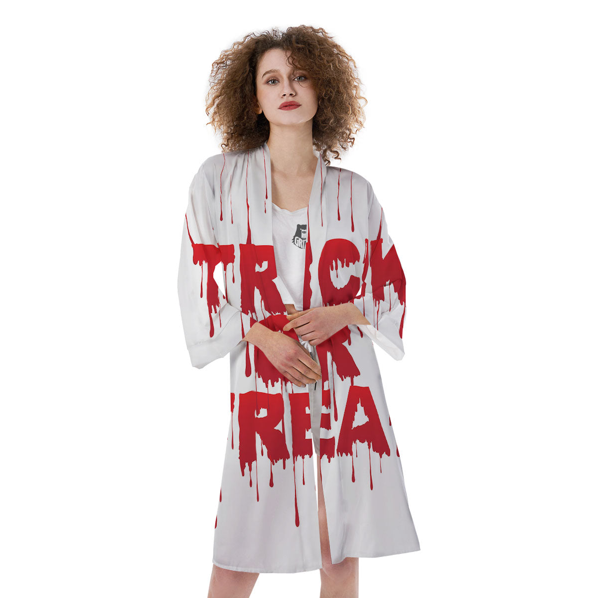 Trick Or Treat Red Blood Halloween Print Kimono-grizzshop