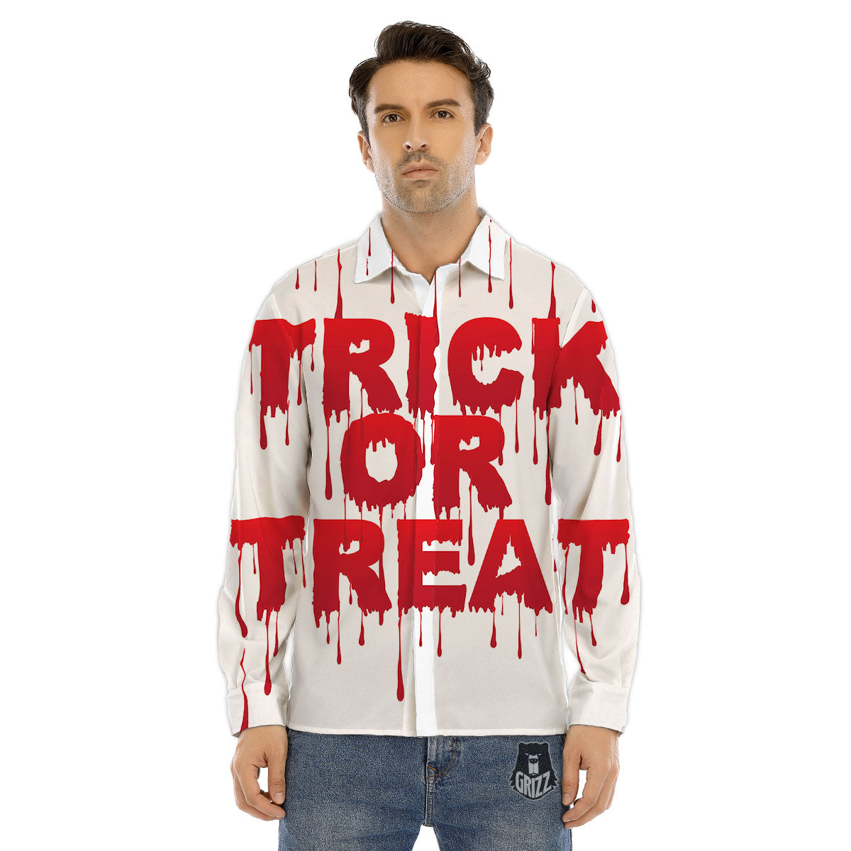 Trick Or Treat Red Blood Halloween Print Men's Dress Shirts-grizzshop