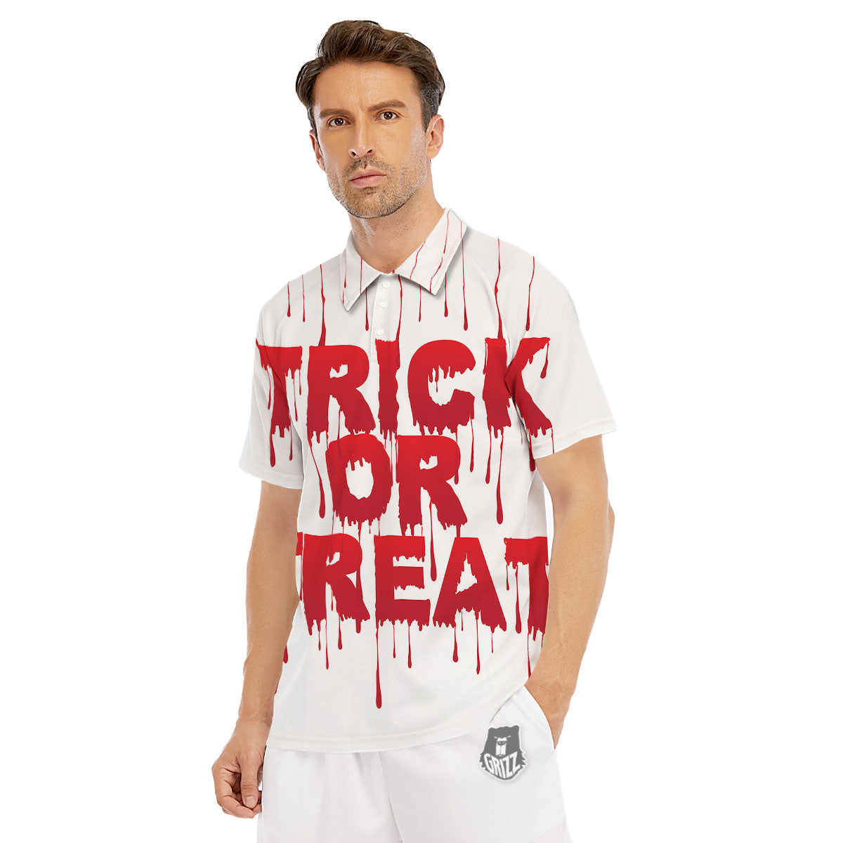 Trick Or Treat Red Blood Halloween Print Men's Golf Shirts-grizzshop