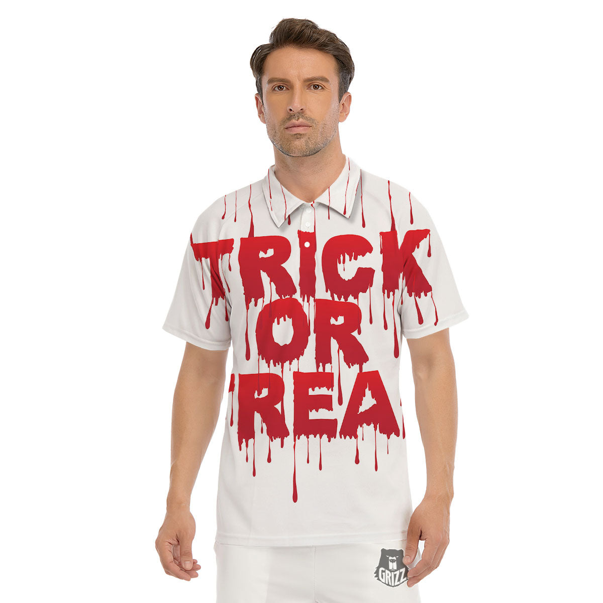 Trick Or Treat Red Blood Halloween Print Men's Golf Shirts-grizzshop