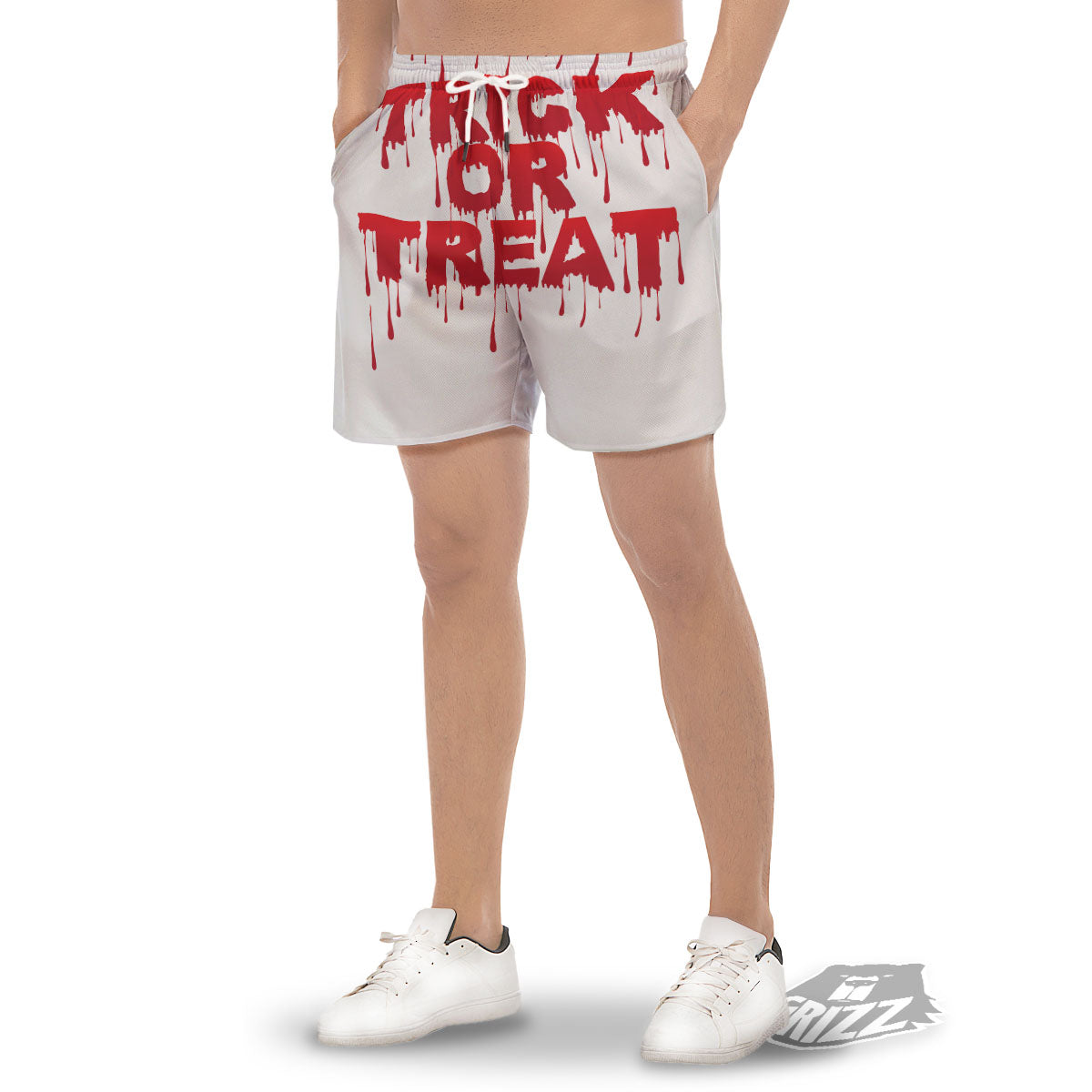 Trick Or Treat Red Blood Halloween Print Men's Gym Shorts-grizzshop