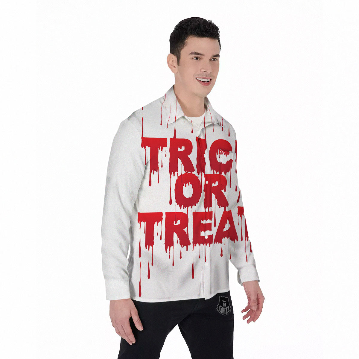 Trick Or Treat Red Blood Halloween Print Men's Long Sleeve Shirts-grizzshop