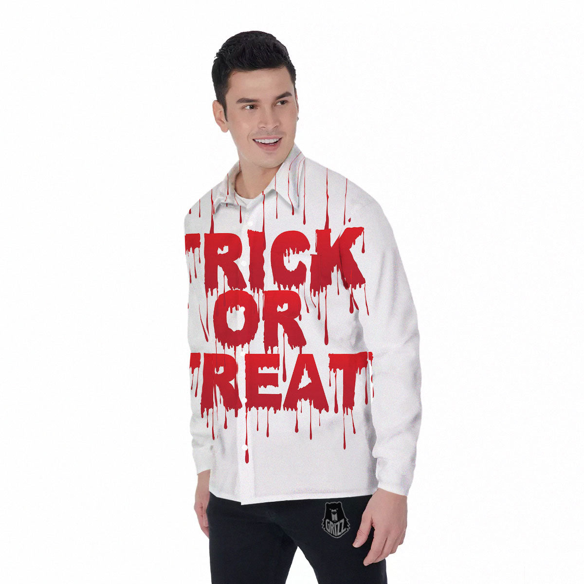 Trick Or Treat Red Blood Halloween Print Men's Long Sleeve Shirts-grizzshop